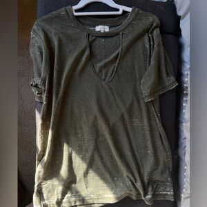 Green distressed Lucky Brand V-neck cutout top